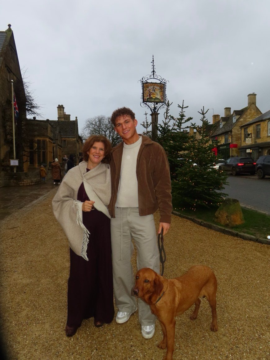 With family and the dog in a Cotswold village